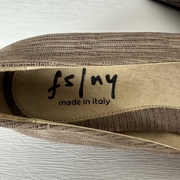 French Sole FS/NY Women Size 7.5 Metallic Taupe Pinstripe Gumdrop Wedge Italy - Picture 9 of 11